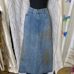 Denim Maxi Skirt with Subtle Sparkle - Blue